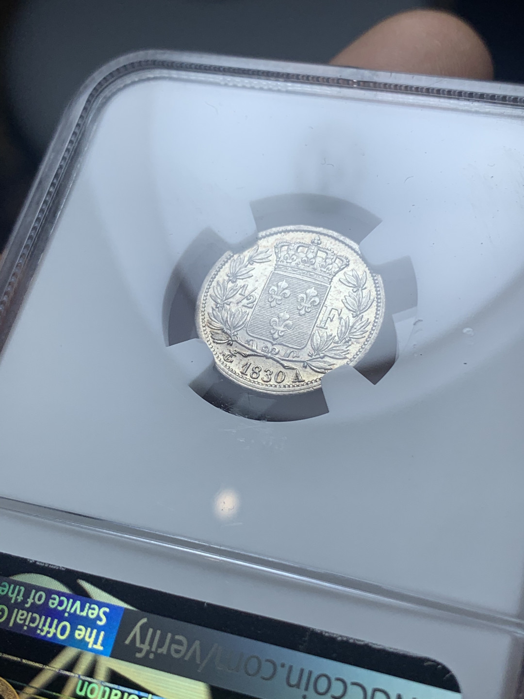 《竞宝斋》钱币微拍-第4场（0佣金包邮） NGC-AU 法国 1830年-A 查理十世 1/2法郎 发丝清晰好品 银币