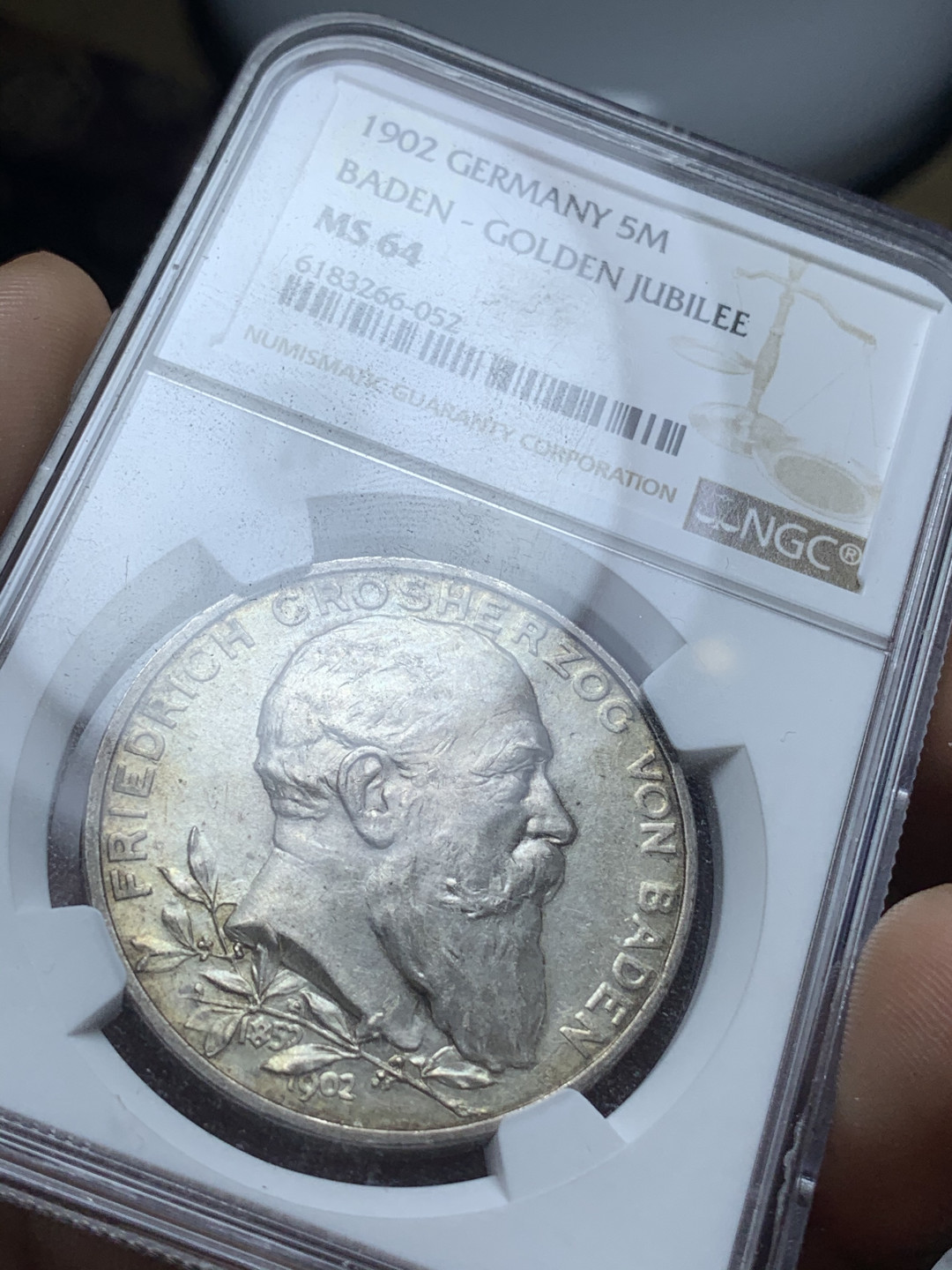 《竞宝斋》钱币微拍-第4场（0佣金包邮） NGC-MS64 德国巴登 1902年 50周年登基纪念 5马克银币 淡彩