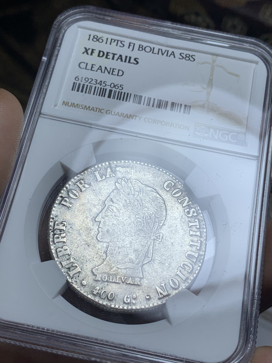 《竞宝斋》钱币微拍-第4场（0佣金包邮） NGC-XF 玻利维亚1861年 8S 草泥马银币