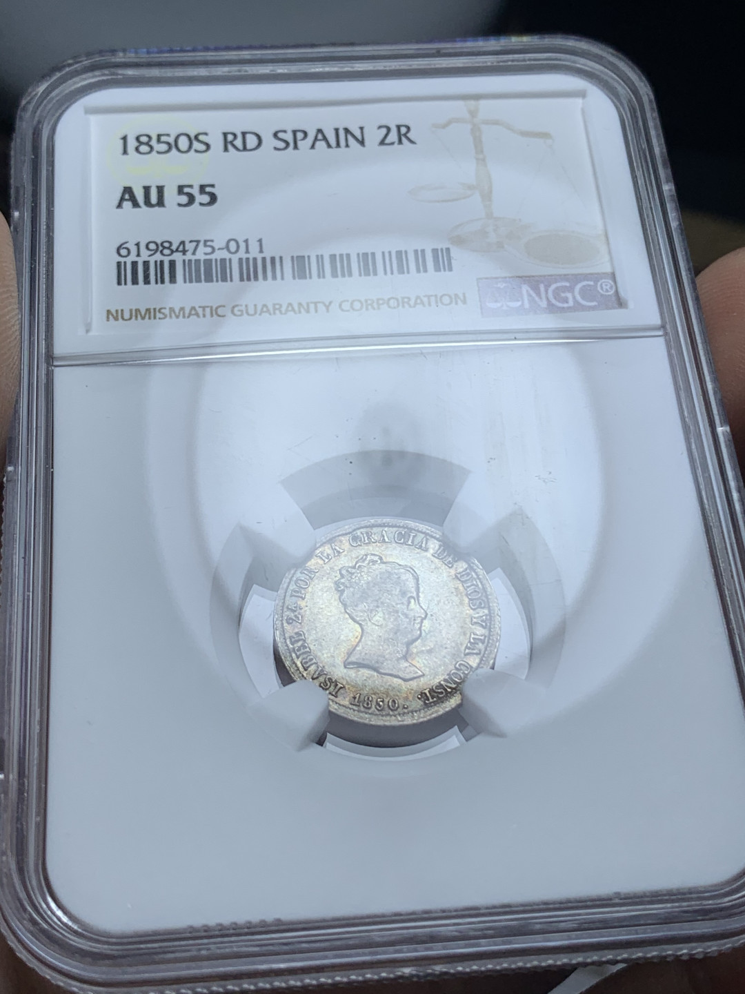 《竞宝斋》钱币微拍-第4场（0佣金包邮） NGC-AU55 稀少西班牙伊莎贝拉二世 1850年 2R 银币