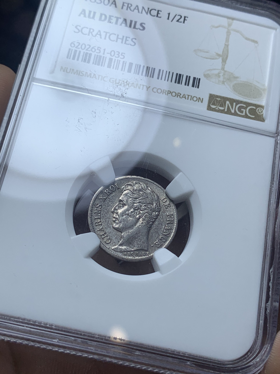 《竞宝斋》钱币微拍-第4场（0佣金包邮） NGC-AU 法国 1830年-A 查理十世 1/2法郎 发丝清晰好品 银币