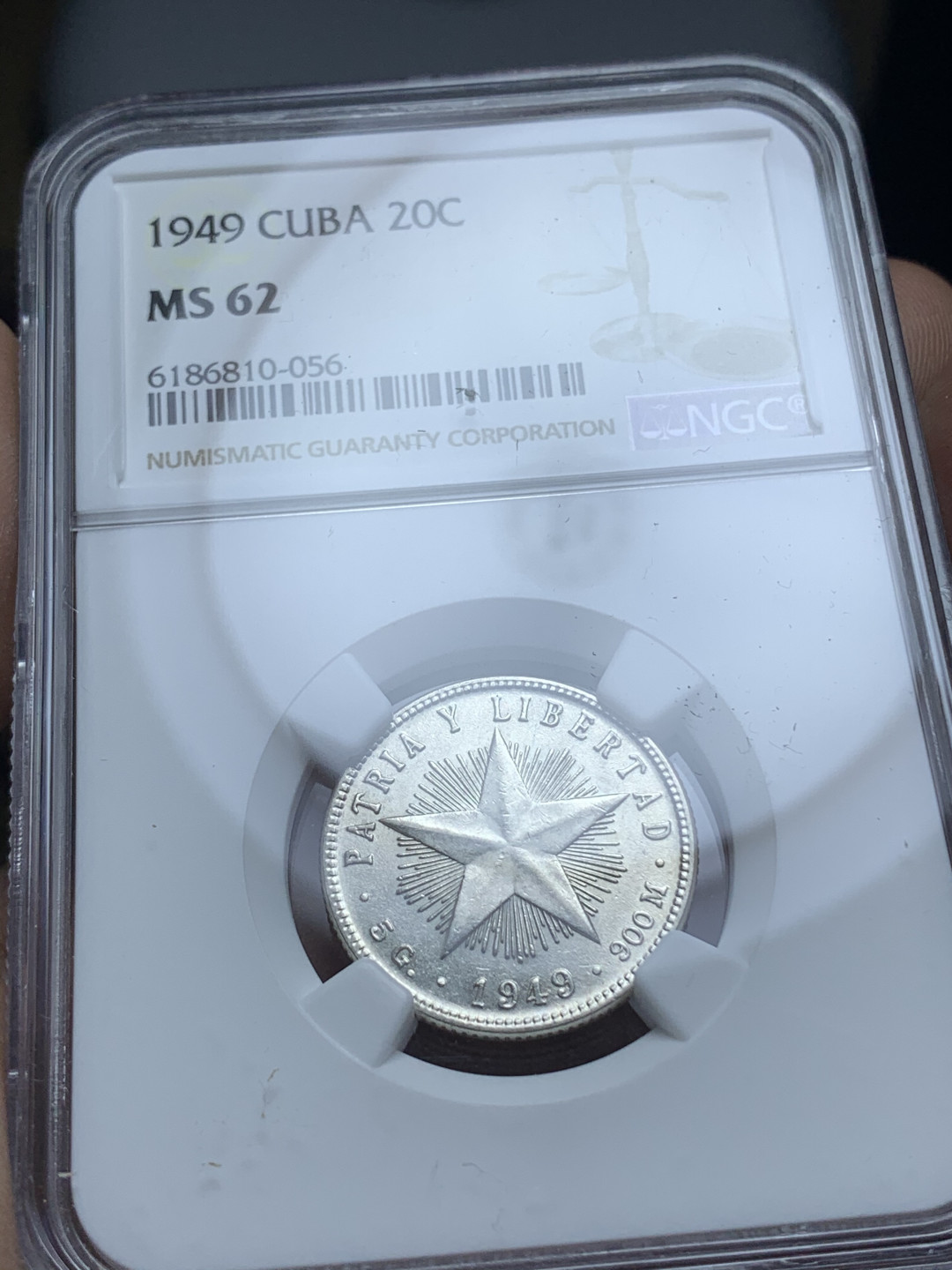 《竞宝斋》钱币微拍-第4场（0佣金包邮） NGC-MS62 古巴1949年 大五星 20分 原光 银币