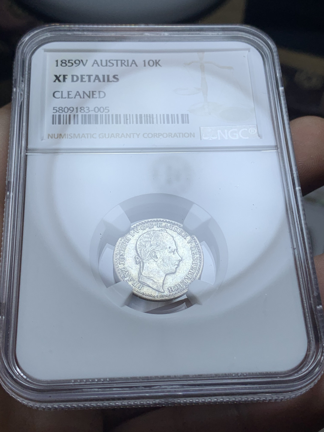 《竞宝斋》钱币微拍-第4场（0佣金包邮） 1859奥匈帝国弗朗茨一世10克洛泽银币，国内罕见