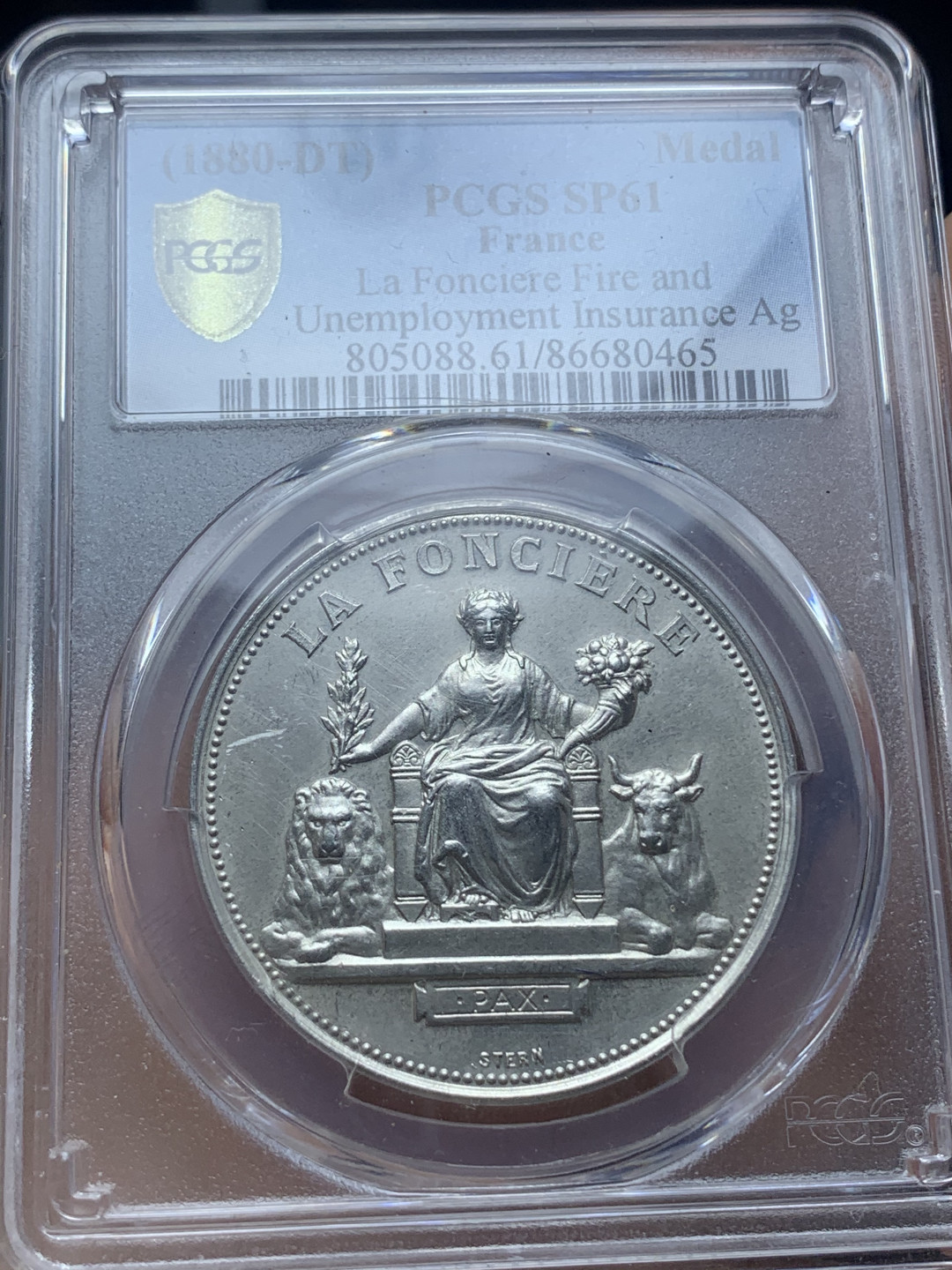 《竞宝斋》钱币微拍-第4场（0佣金包邮） 1880年法国女神狮子精制银章（PCGS-SP61 唯一冠军分）