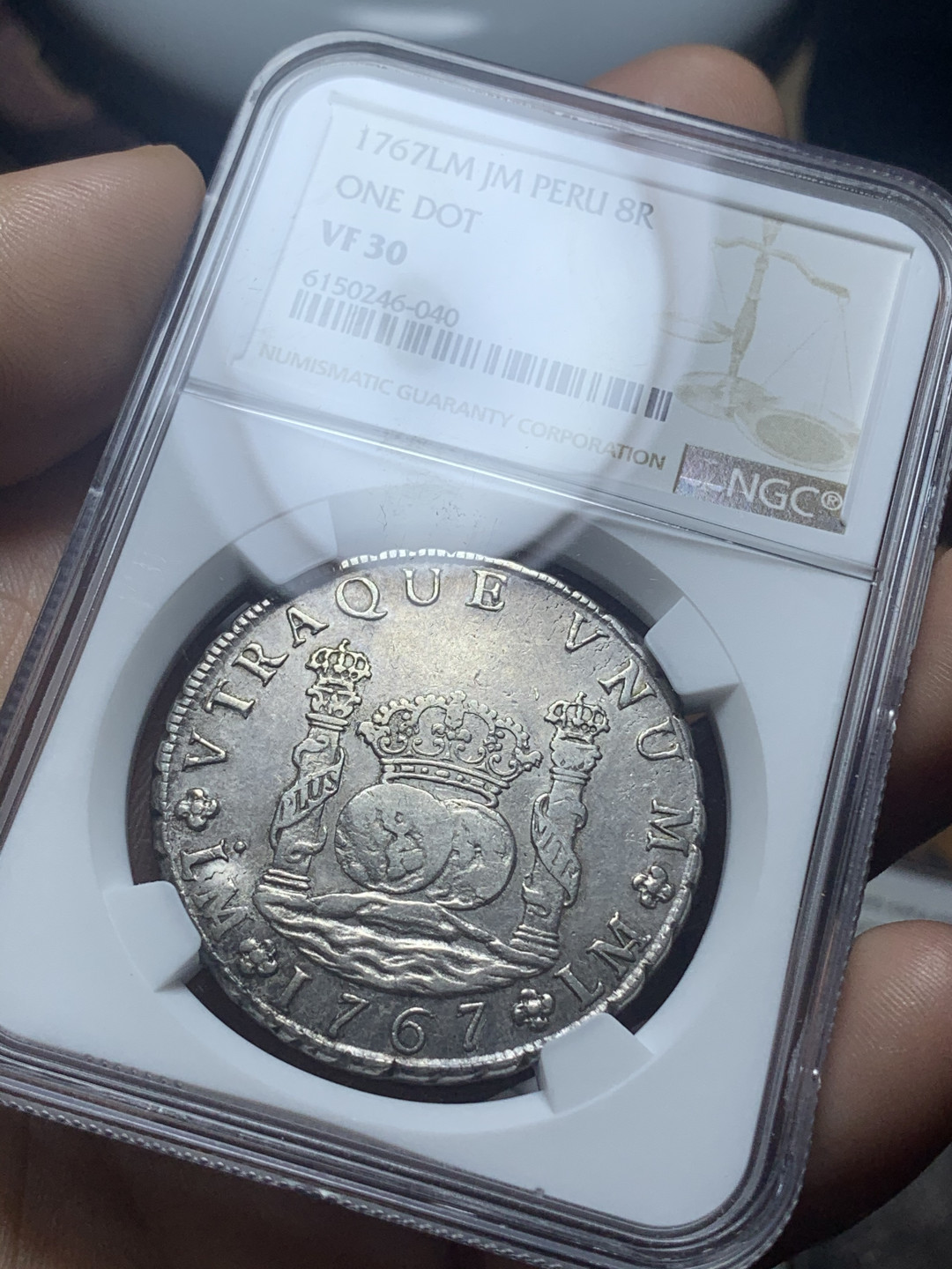 《竞宝斋》钱币微拍-第4场（0佣金包邮） NGC-VF30 秘鲁1767年JM 卡三地球双柱 8R 大银币 低评