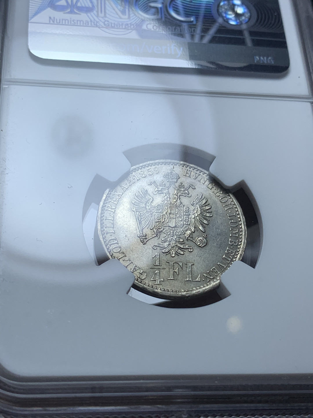 《竞宝斋》钱币微拍-第4场（0佣金包邮） 1859奥匈帝国弗朗茨一世1/4弗洛林银币