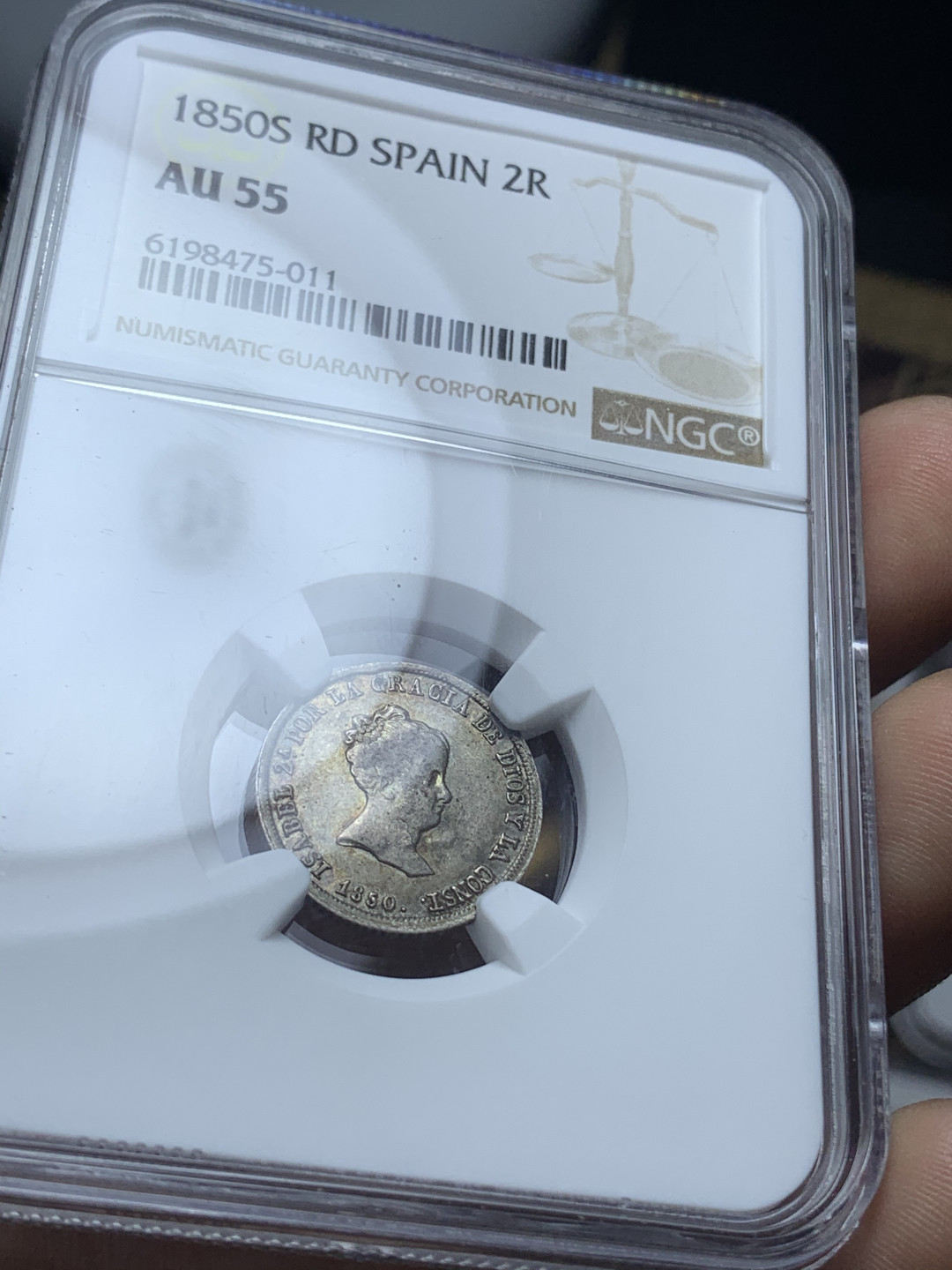 《竞宝斋》钱币微拍-第4场（0佣金包邮） NGC-AU55 稀少西班牙伊莎贝拉二世 1850年 2R 银币