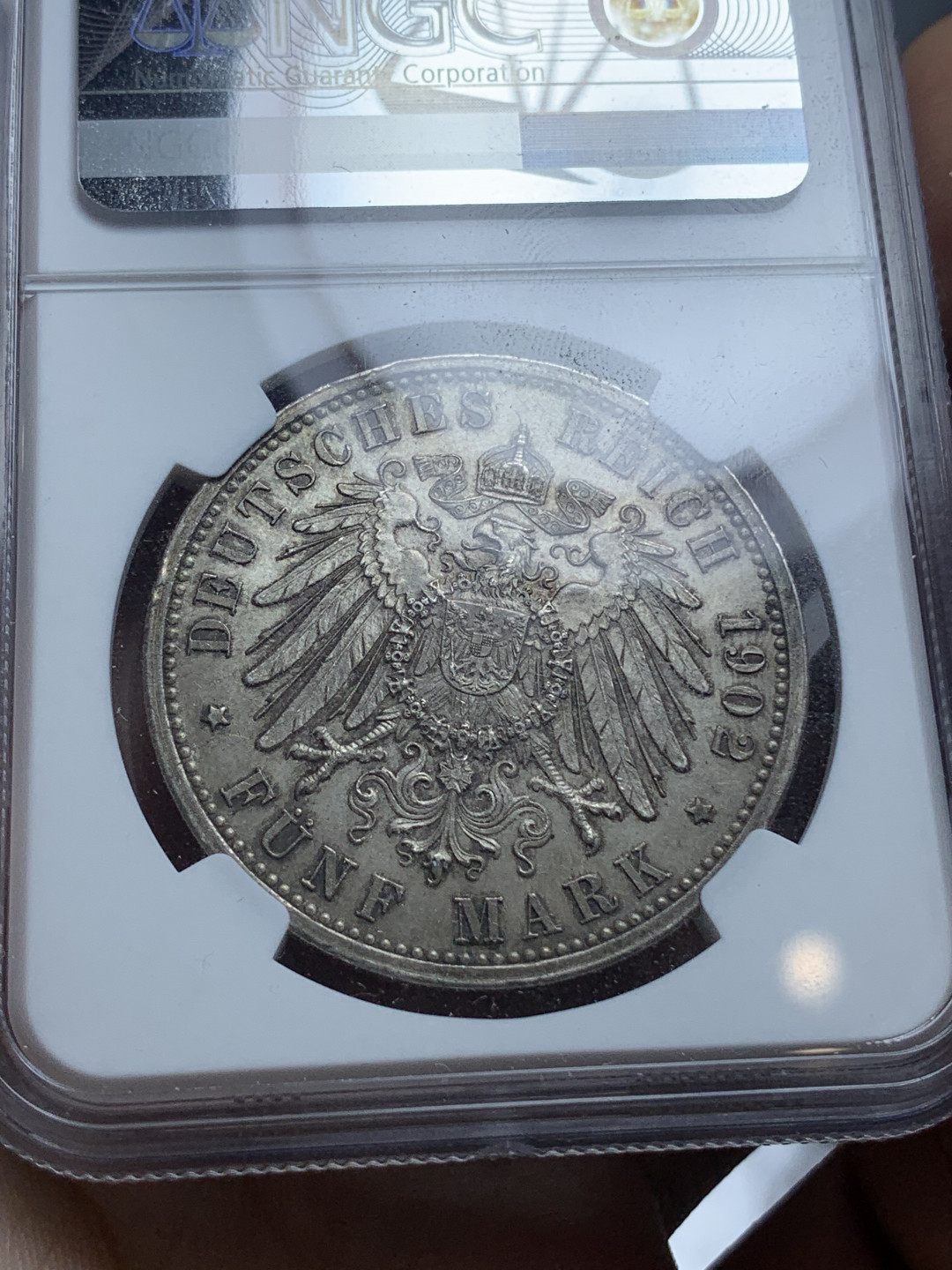 《竞宝斋》钱币微拍-第4场（0佣金包邮） NGC-MS64 德国巴登 1902年 50周年登基纪念 5马克银币 淡彩