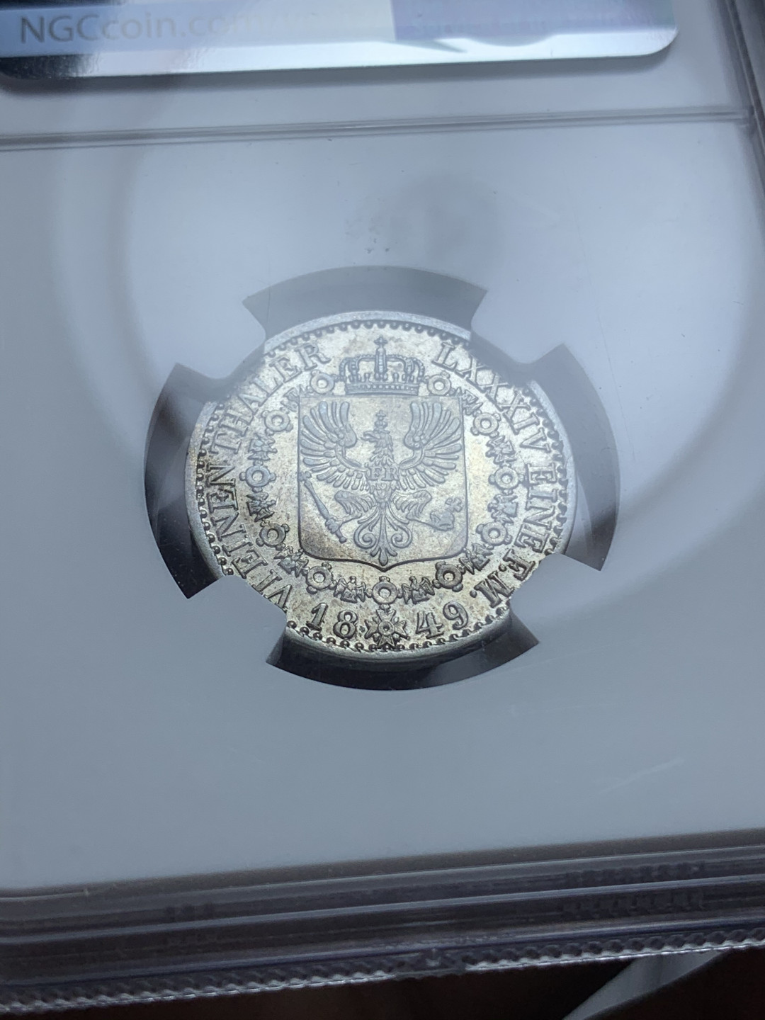 《竞宝斋》钱币微拍-第4场（0佣金包邮） NGC评级 德国普鲁士1849年 1/6泰勒银币 状态很好，带底光