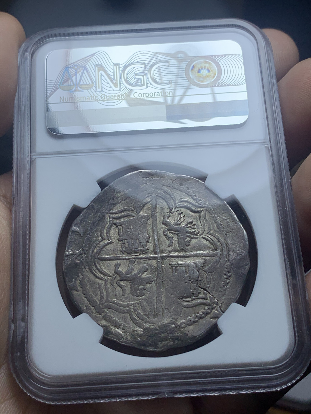 《竞宝斋》钱币微拍-第4场（0佣金包邮） NGC-VF 玻利维亚 费利佩二世 1556年 十字手打银币  原味品