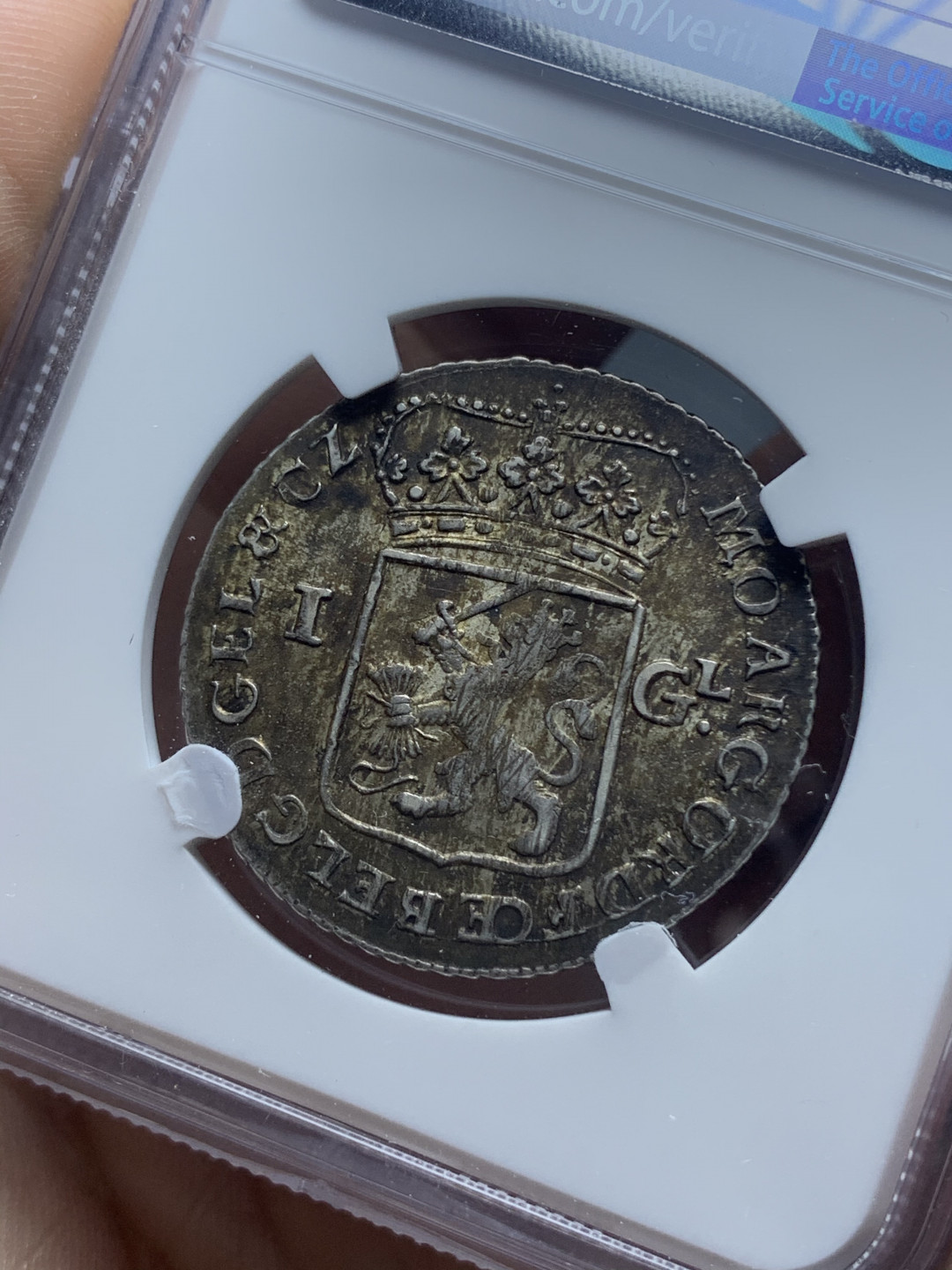 《竞宝斋》钱币微拍-第4场（0佣金包邮） NGC-MS62 荷兰1764年 站人 1盾 酱彩包浆 银币