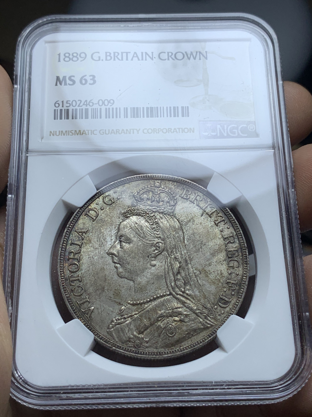 《竞宝斋》钱币微拍-第4场（0佣金包邮） NGC-MS63 英国 维多利亚女王1889年 马剑克朗 银币 原味带光 少见年份