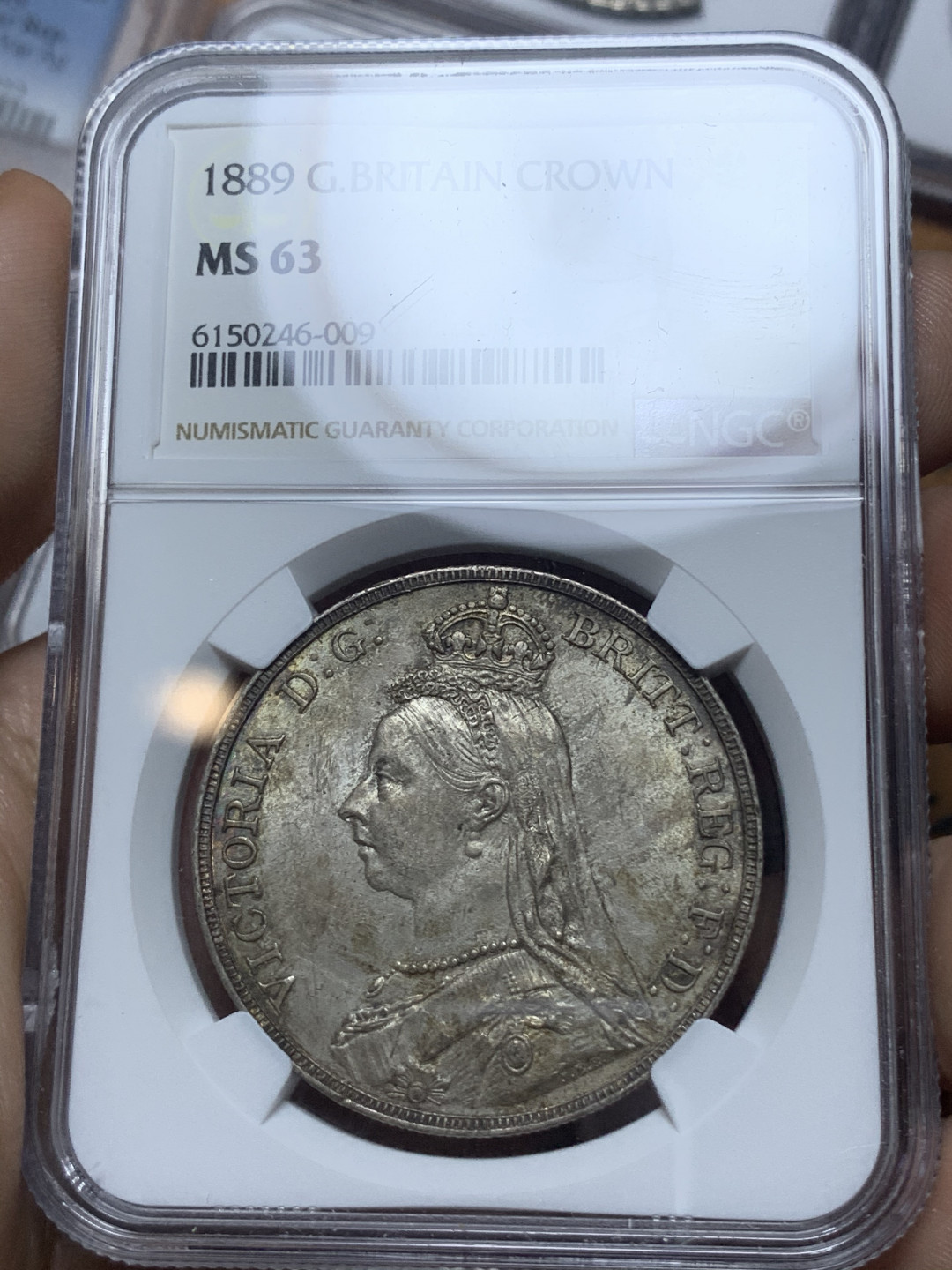 《竞宝斋》钱币微拍-第4场（0佣金包邮） NGC-MS63 英国 维多利亚女王1889年 马剑克朗 银币 原味带光 少见年份