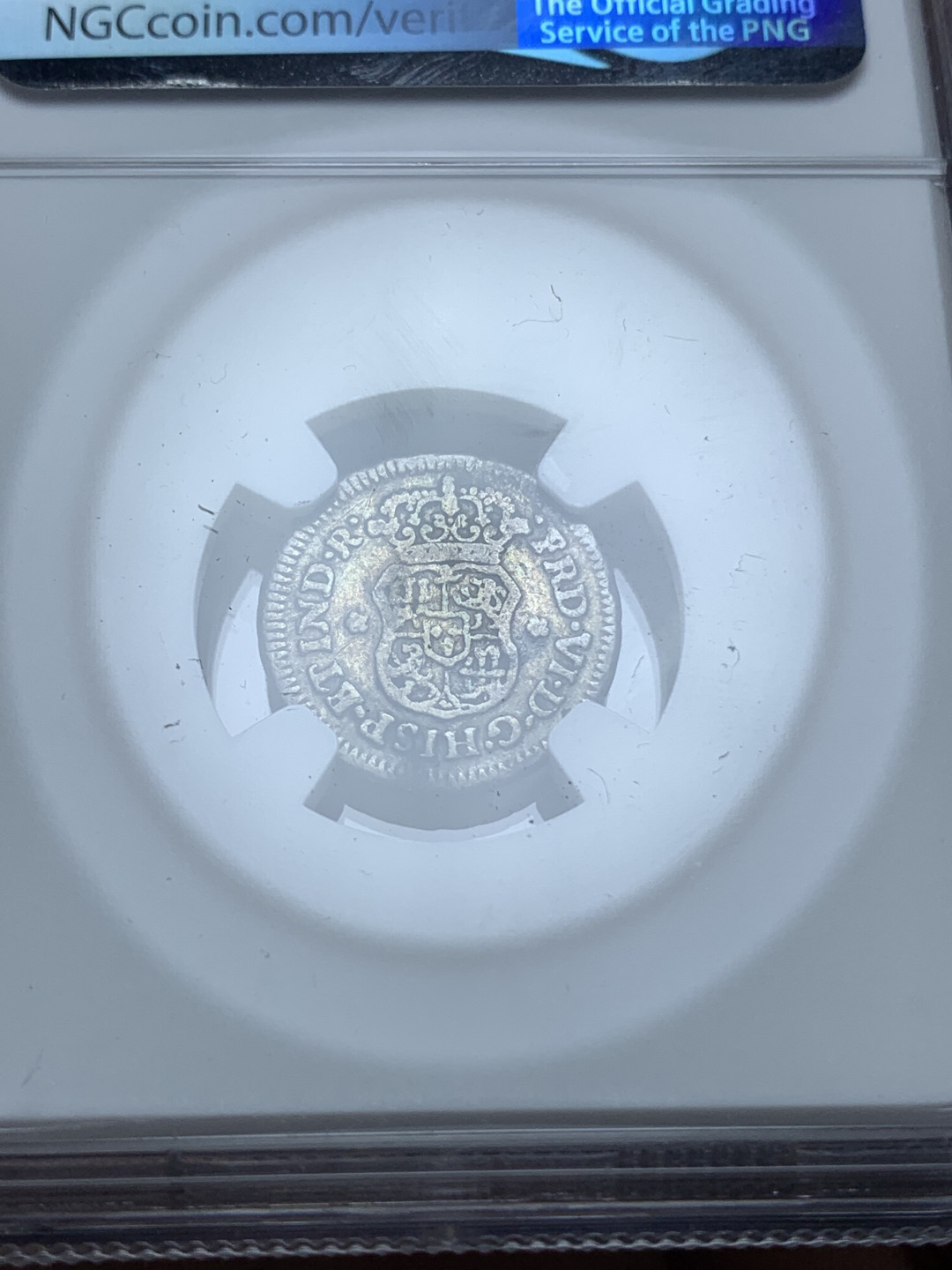 《竞宝斋》钱币微拍-第4场（0佣金包邮） NGC-VF 墨西哥 1756年费五 地球双柱 小银币 黑包浆 好味道难得