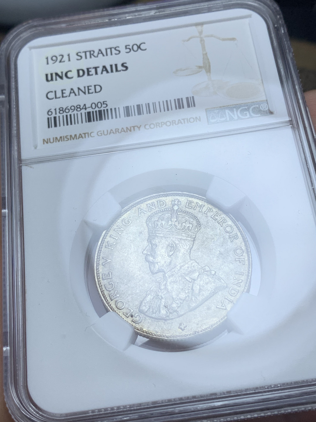 《竞宝斋》钱币微拍-第4场（0佣金包邮） ngc uncd 英属海峡1921年乔治五世50分银币 底板很好