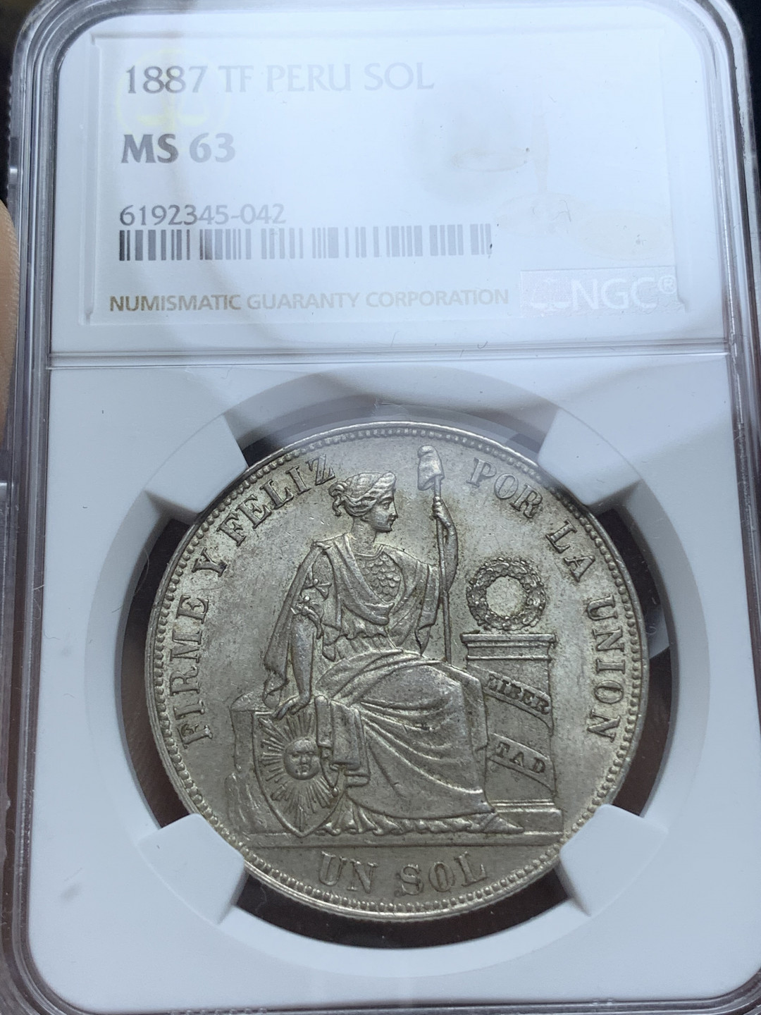 《竞宝斋》钱币微拍-第4场（0佣金包邮） NGC-MS63 秘鲁1887年TF 1索尔 原味原光 大银币