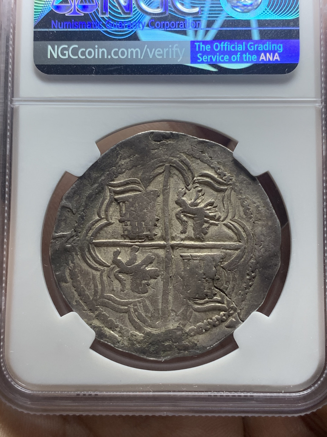 《竞宝斋》钱币微拍-第4场（0佣金包邮） NGC-VF 玻利维亚 费利佩二世 1556年 十字手打银币  原味品