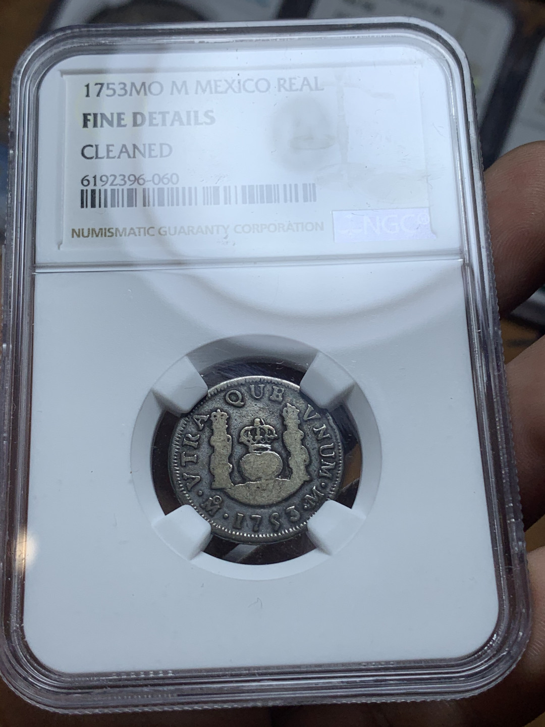 《竞宝斋》钱币微拍-第4场（0佣金包邮） NGC-FINE 墨西哥1753年费五 地球双柱 小银币 黑包浆 好味道