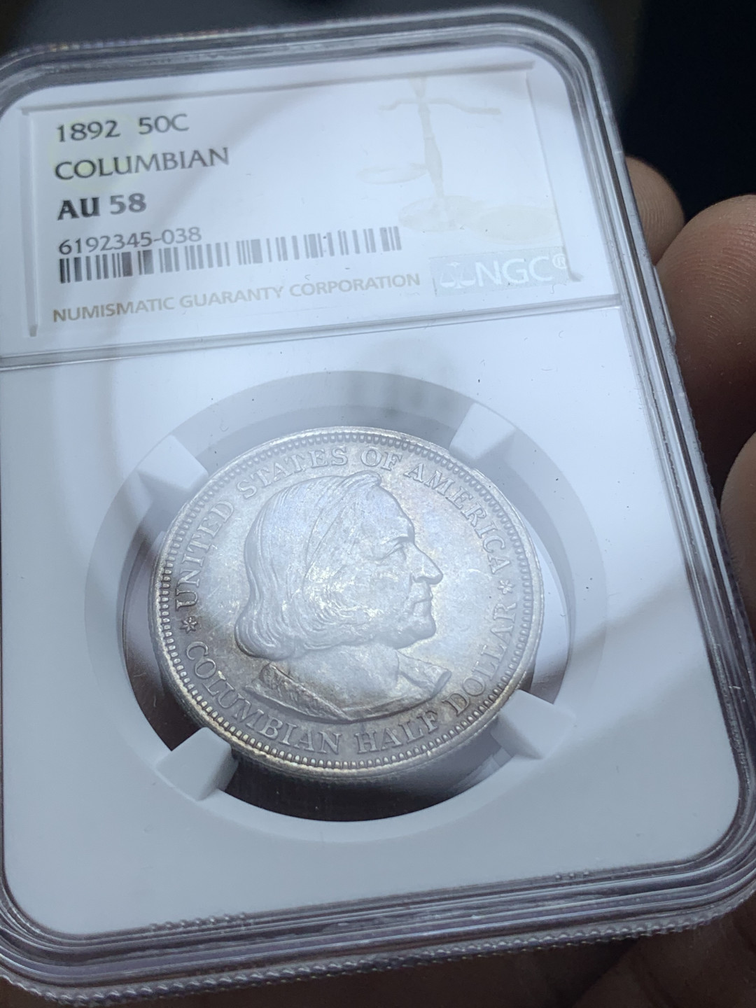 《竞宝斋》钱币微拍-第4场（0佣金包邮） NGC-AU58 美国 1892年 哥伦布帆船 半圆 传世老包浆 银币