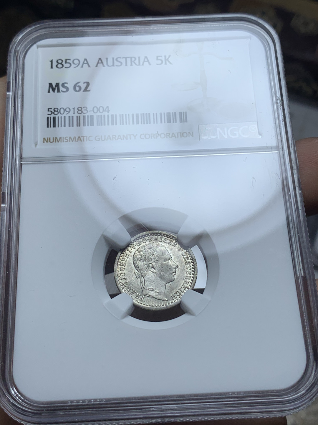 《竞宝斋》钱币微拍-第4场（0佣金包邮） 1859奥匈帝国弗朗茨一世5克洛泽银币，国内罕见，好评难得