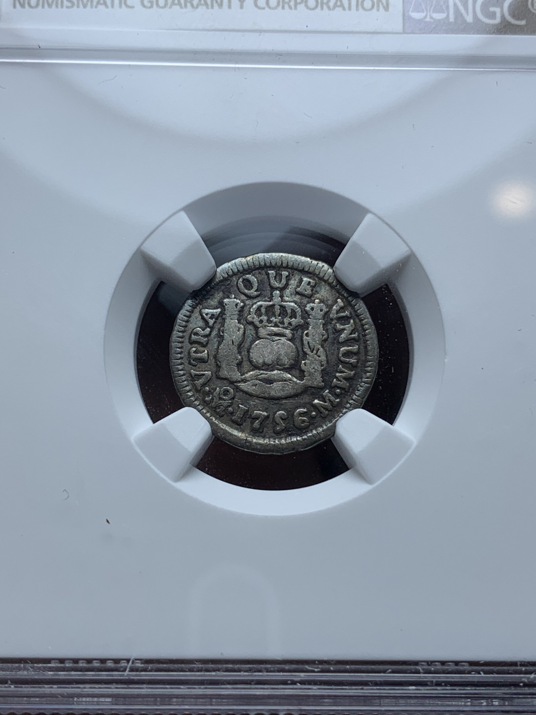 《竞宝斋》钱币微拍-第4场（0佣金包邮） NGC-VF 墨西哥 1756年费五 地球双柱 小银币 黑包浆 好味道难得