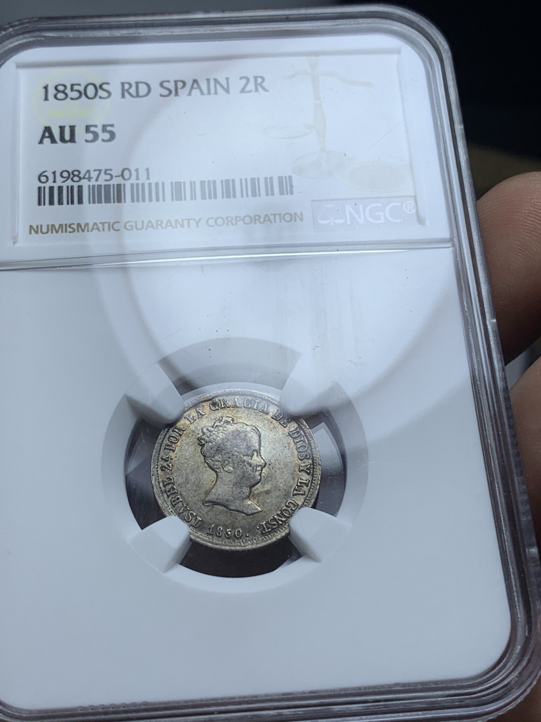 《竞宝斋》钱币微拍-第4场（0佣金包邮） NGC-AU55 稀少西班牙伊莎贝拉二世 1850年 2R 银币