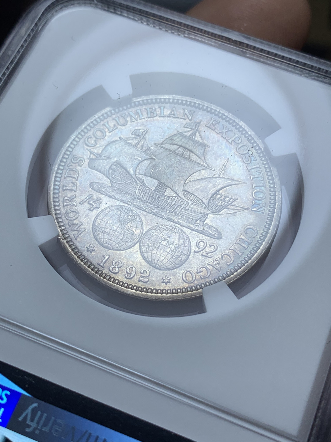 《竞宝斋》钱币微拍-第4场（0佣金包邮） NGC-AU58 美国 1892年 哥伦布帆船 半圆 传世老包浆 银币