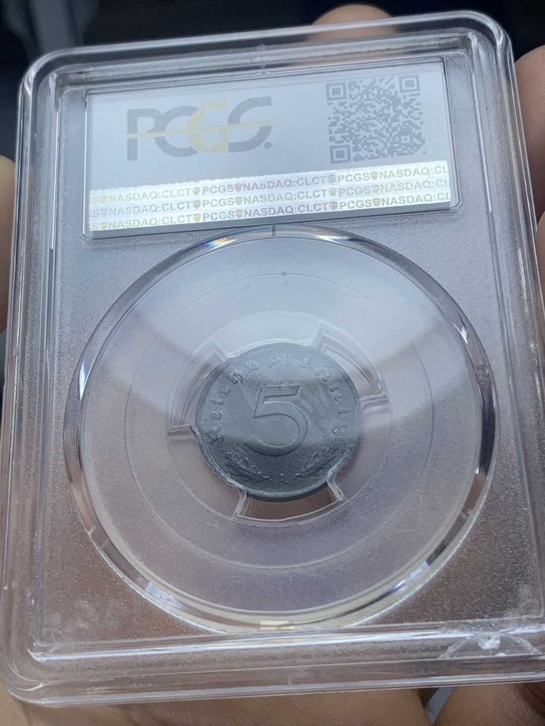 《竞宝斋》钱币微拍-第4场（0佣金包邮） （PCGS网封面币）1947年德国A版5芬尼锌币（PCGS-MS64亚军分）