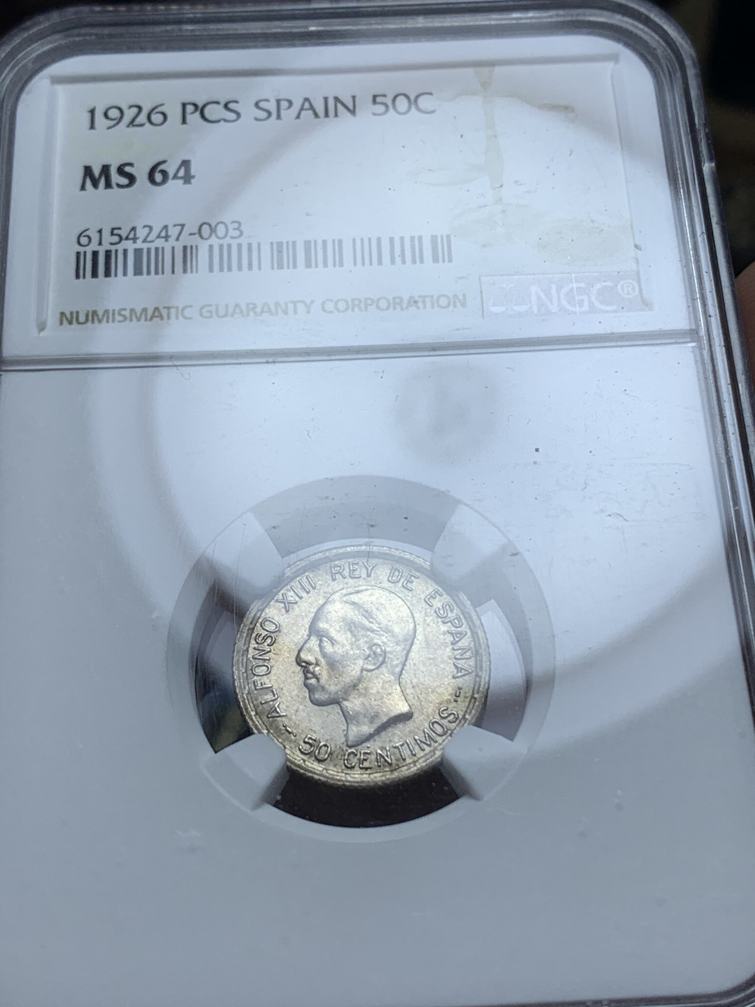 《竞宝斋》钱币微拍-第4场（0佣金包邮） NGC-MS64 西班牙1926年 50分 银币 收藏级品相