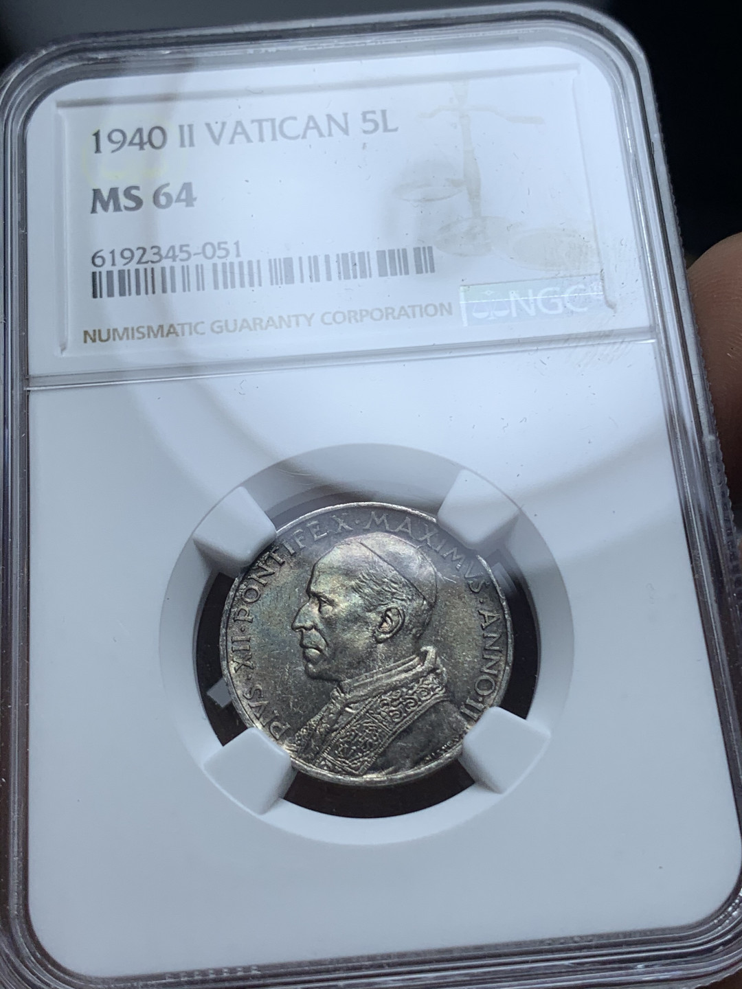 《竞宝斋》钱币微拍-第4场（0佣金包邮） NGC-MS64 梵蒂冈 1940年 小船5里拉 单面重彩 银币