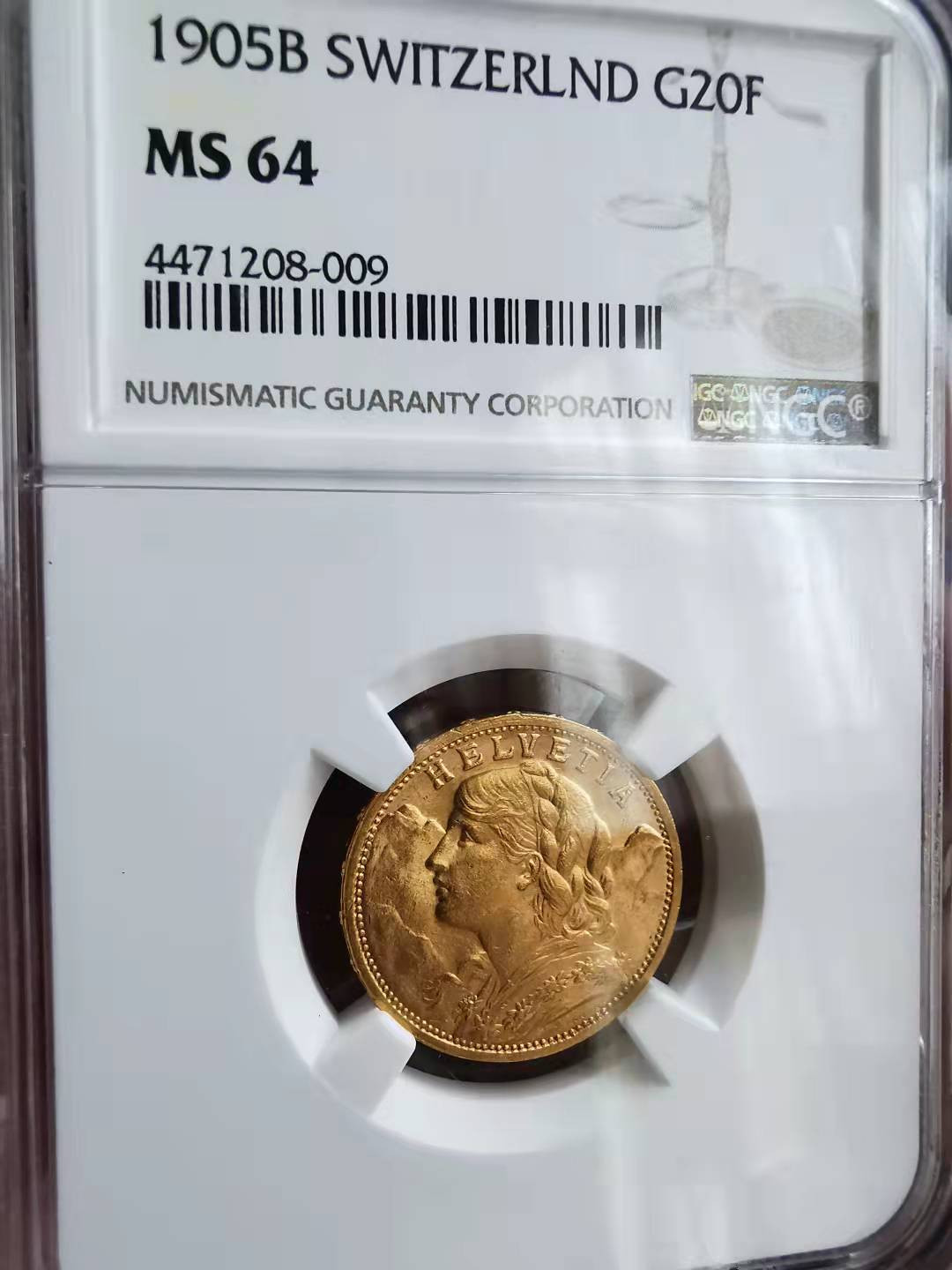 凡希社世界钱币微拍第一百七十期 1905B瑞士20法郎金币NGC-MS64