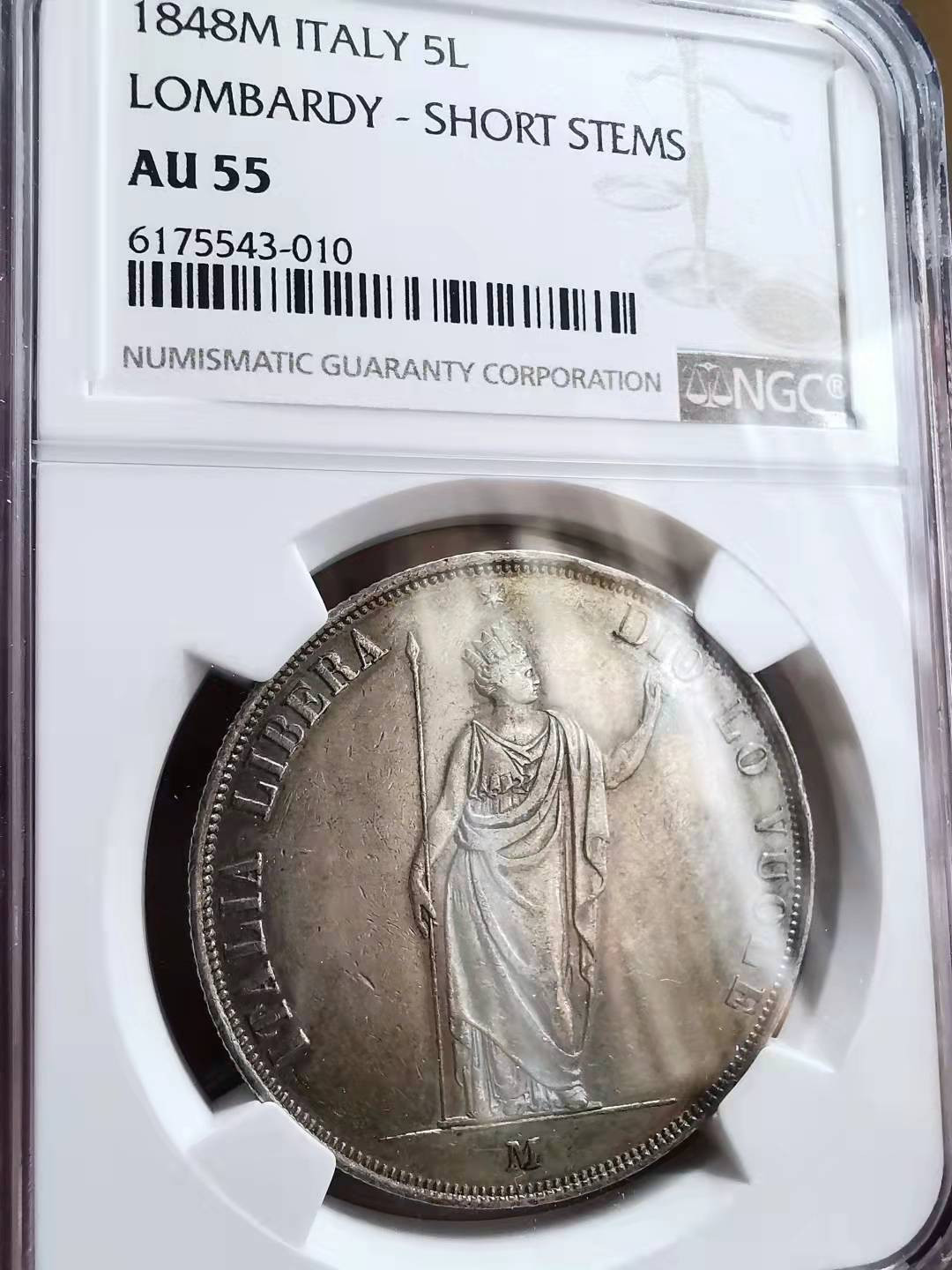 凡希社世界钱币微拍第一百七十期 1848伦巴地革命政府5里拉大银NGC-AU55