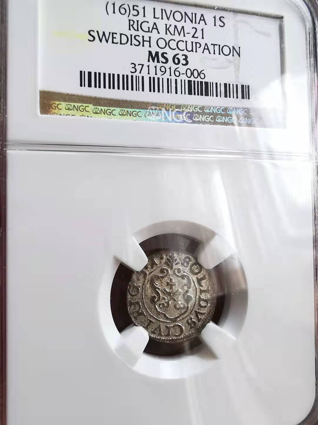 凡希社世界钱币微拍第一百七十期 荐！1651瑞典占里加1先令银辅币NGC-MS63