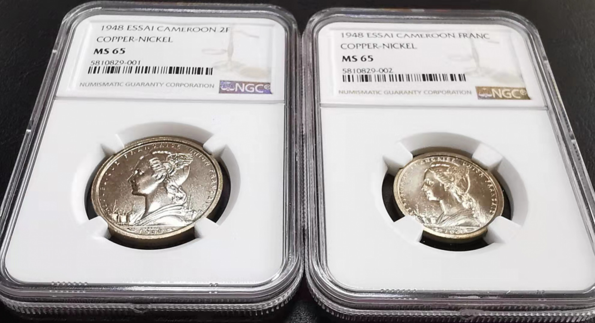 凡希社世界钱币微拍第一百七十期 1948喀麦隆样币两枚套NGC-MS65
