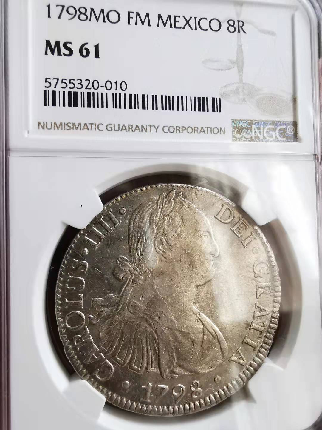 凡希社世界钱币微拍第一百七十期 1798MO墨西哥卡四双柱NGC-MS61