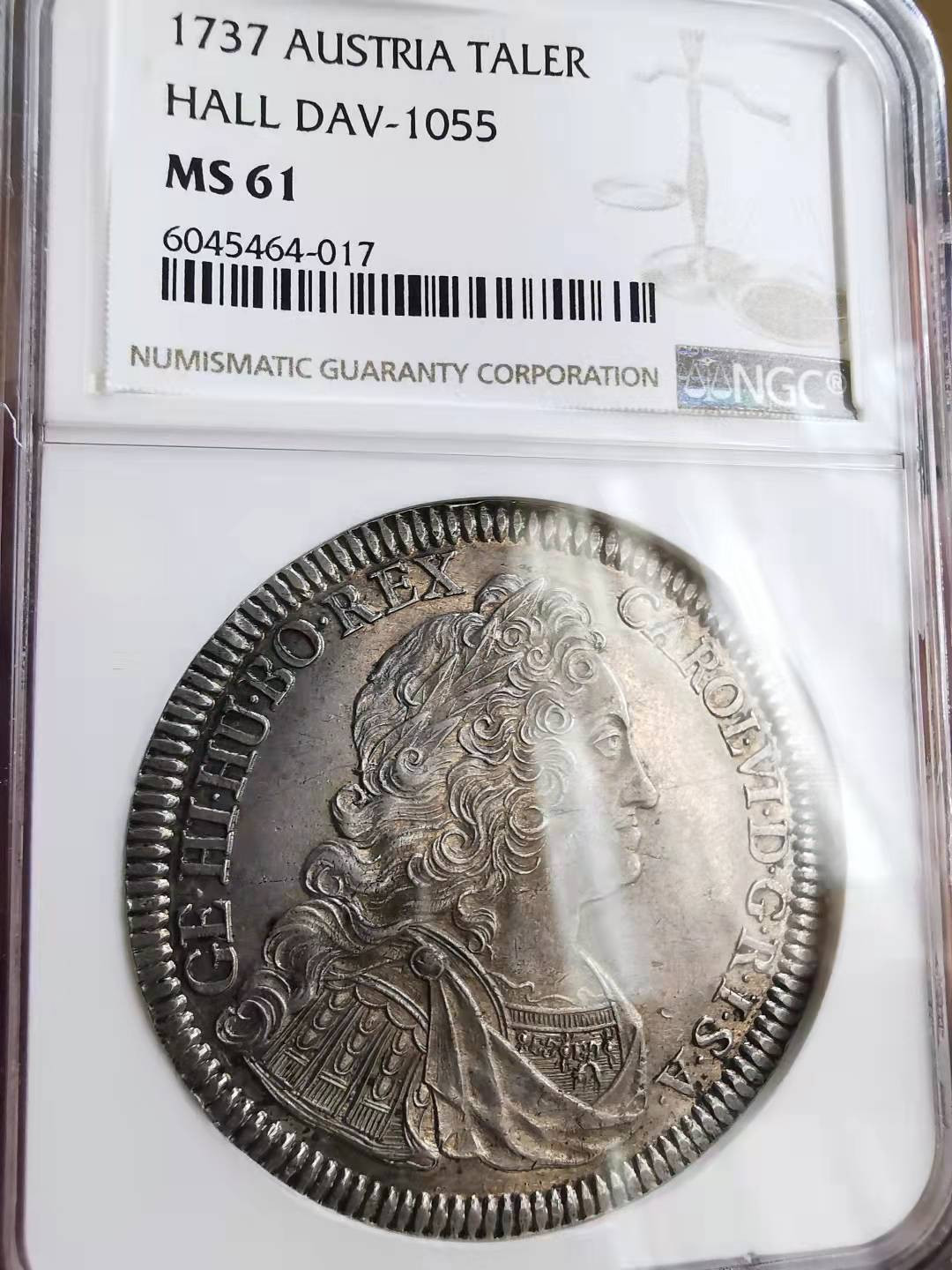凡希社世界钱币微拍第一百七十期 荐！1737神罗总庭卡尔六世泰勒大银NGC-MS61灰彩！