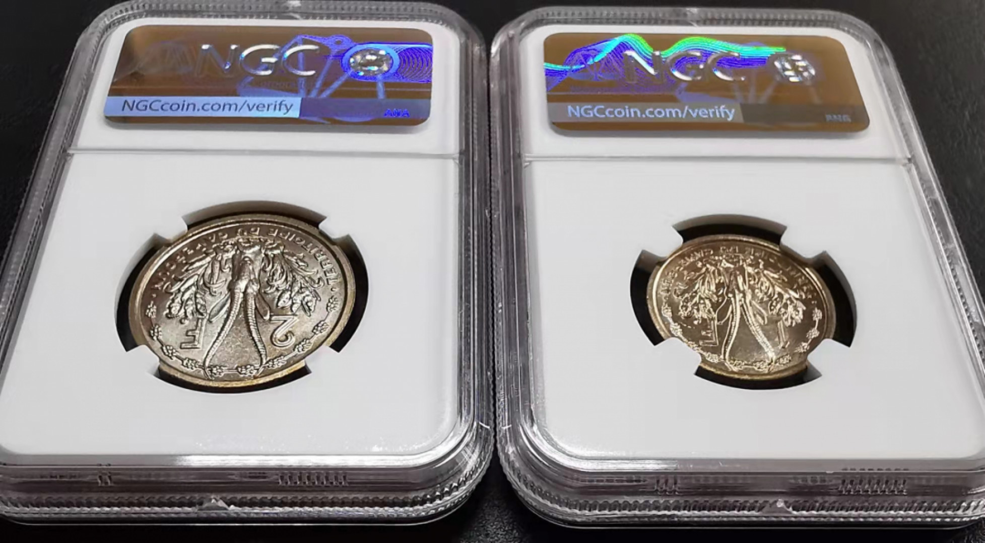 凡希社世界钱币微拍第一百七十期 1948喀麦隆样币两枚套NGC-MS65