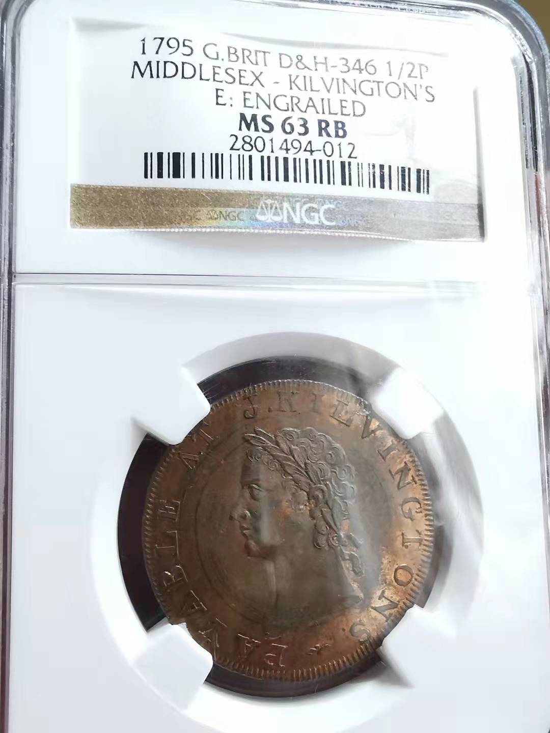 凡希社世界钱币微拍第一百七十期 1795英国米德尔赛克斯1/2便士代用币 NGC-MS63