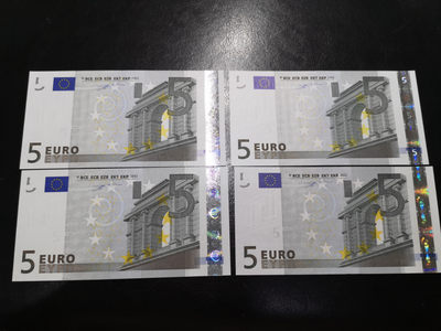 《外钞收藏家》第一百二十七期拍卖 - 5欧元一签 四个国家  四张一起 全新UNC