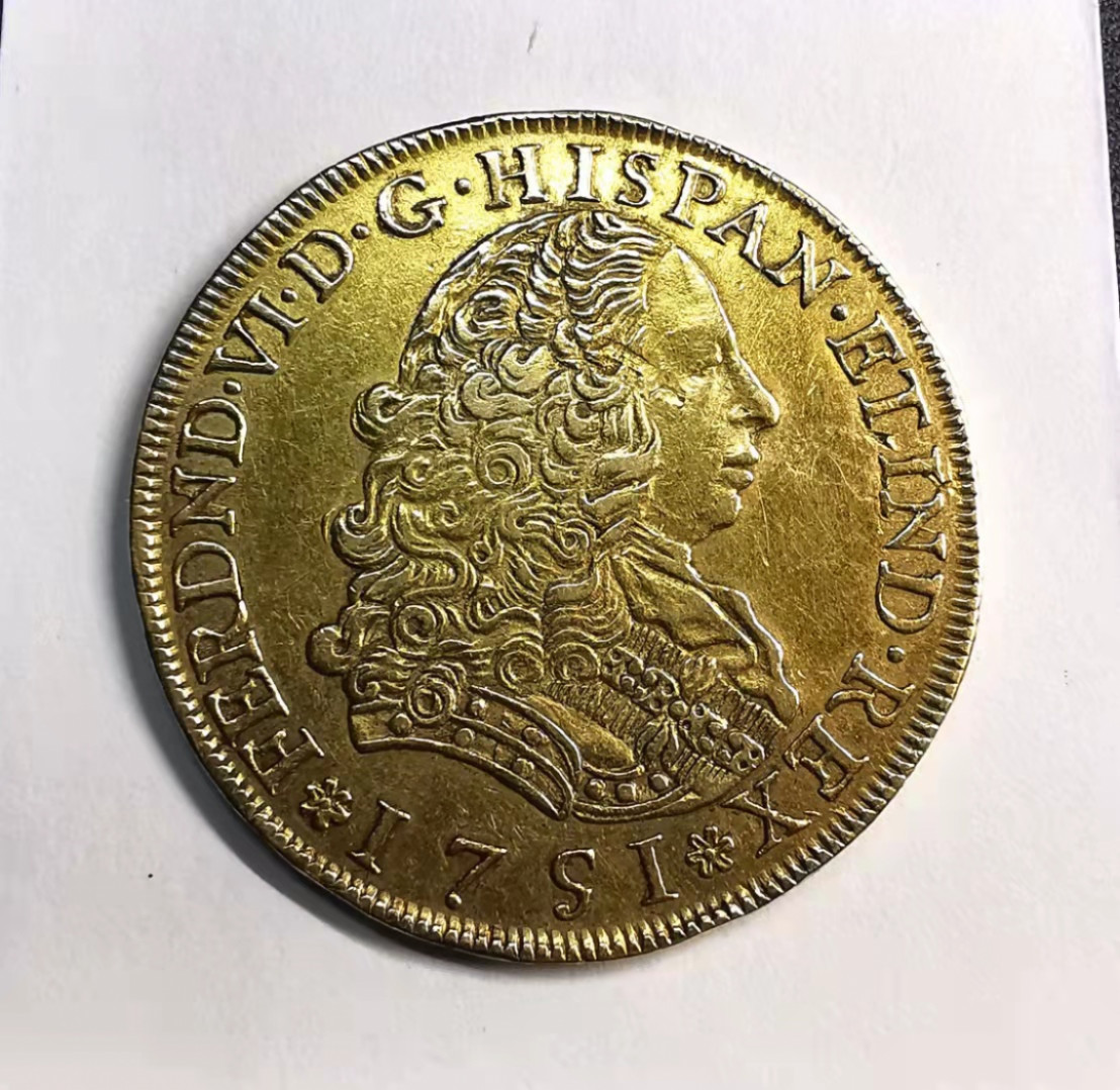 凡希社世界钱币微拍第一百七十期 荐！1751LM秘鲁费迪南多六世8E大金币XF/AU边略有修补痕迹27.07g 917金