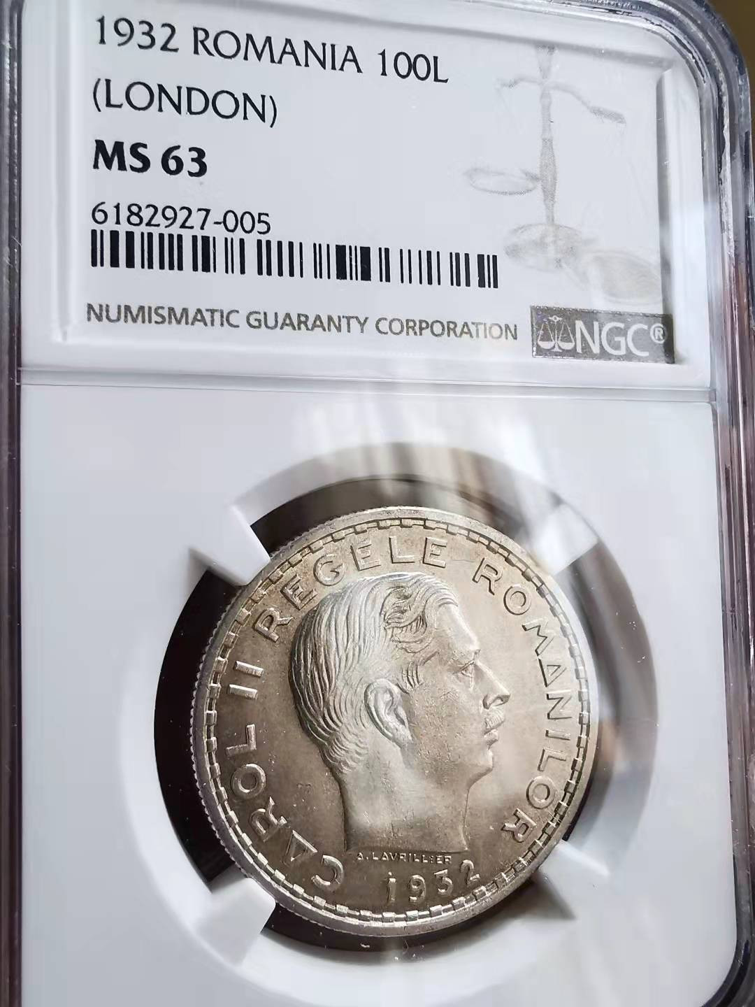 凡希社世界钱币微拍第一百七十期 1932罗马尼亚100L银币NGC-MS63伦敦版！