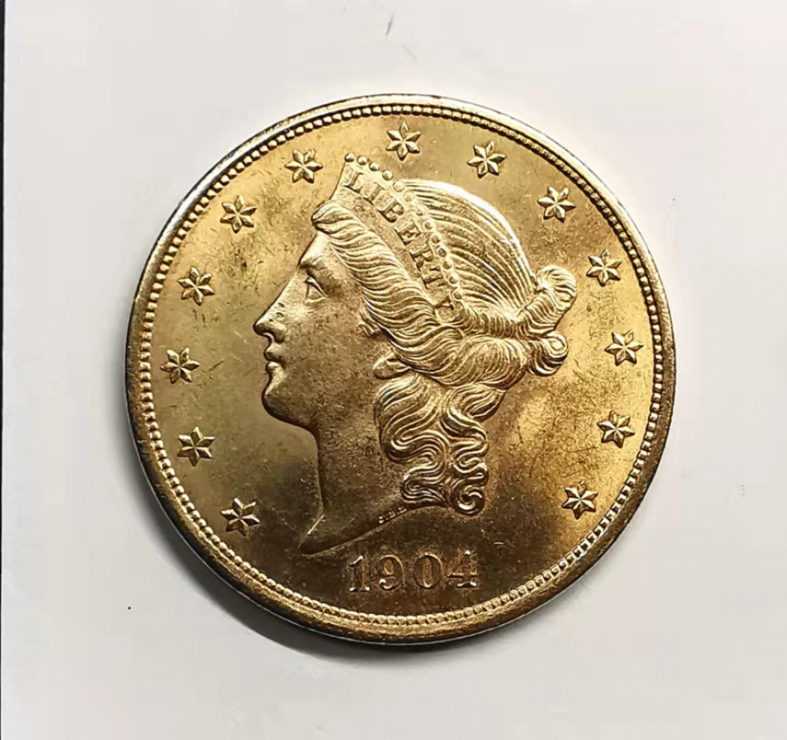 凡希社世界钱币微拍第一百七十期 荐！1904美国女神像20美元金币UNC品相完美33.44g 900金！