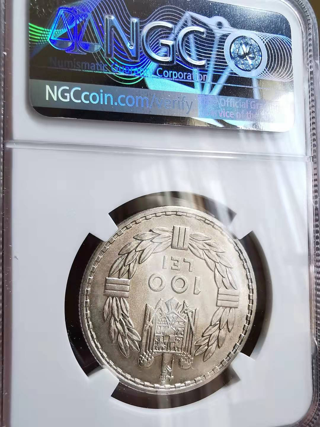 凡希社世界钱币微拍第一百七十期 1932罗马尼亚100L银币NGC-MS63伦敦版！