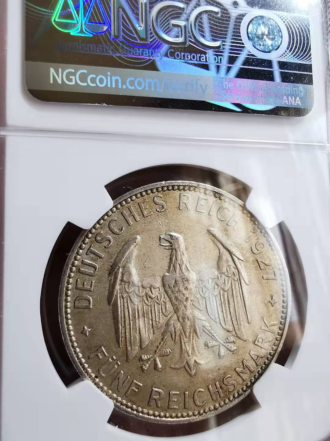 凡希社世界钱币微拍第一百七十期 1927F魏玛德国图宾根大学纪念5马克大银NGC-MS62少见品种！