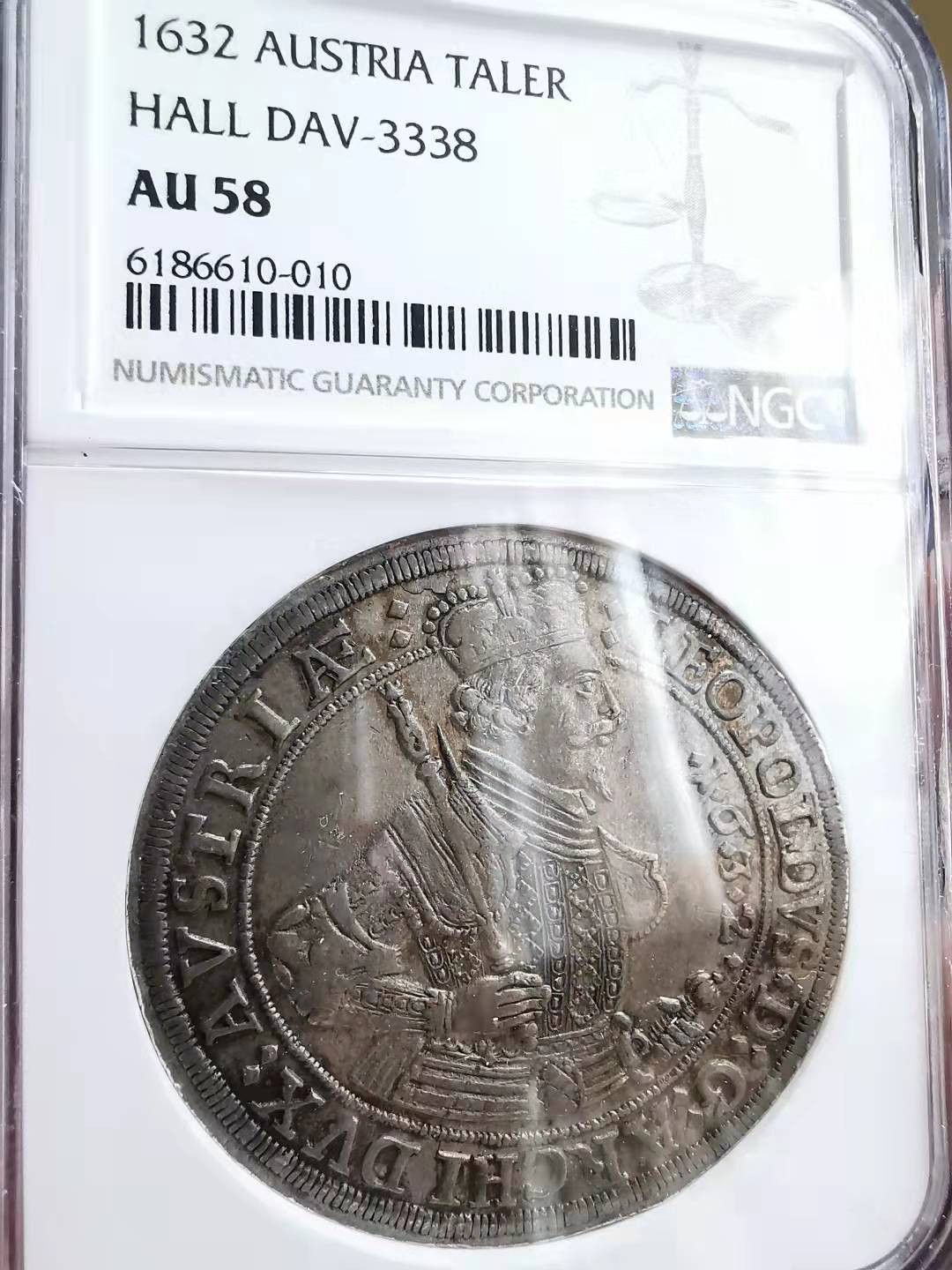 凡希社世界钱币微拍第一百七十期 1632神罗利奥波德泰勒大银NGC-AU58包浆出色打铸深峻！