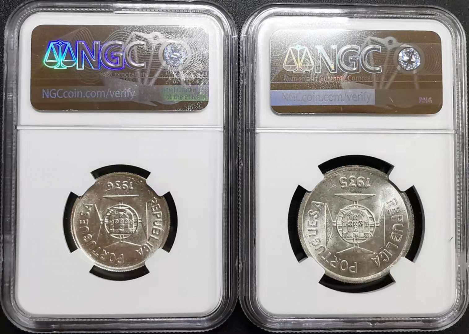 凡希社世界钱币微拍第一百七十期 1935/36葡属印度卢比半卢比一对NGC-MS63/65