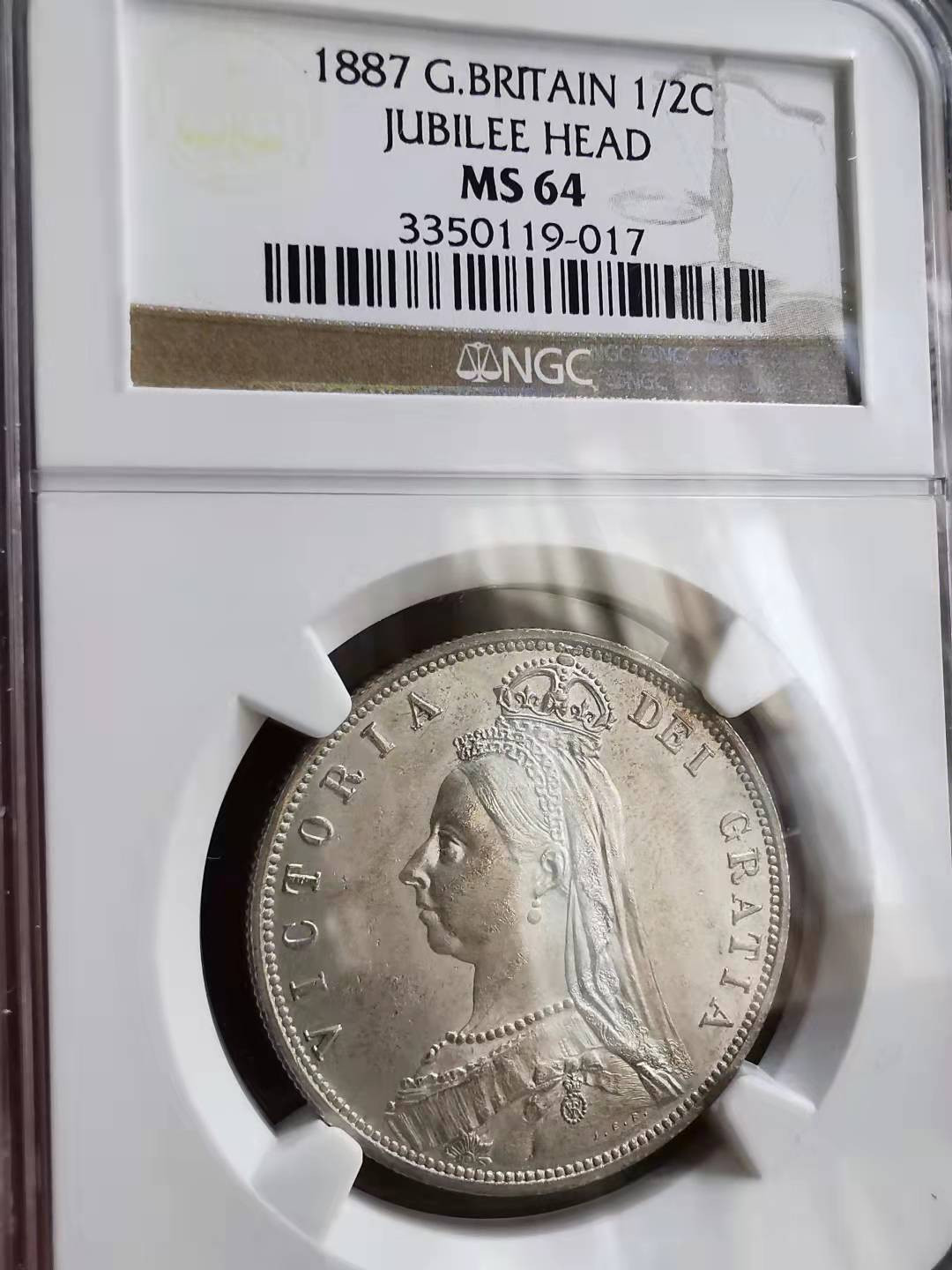 凡希社世界钱币微拍第一百七十期 1887英国高冠1/2克朗NGC-MS64淡色粉光