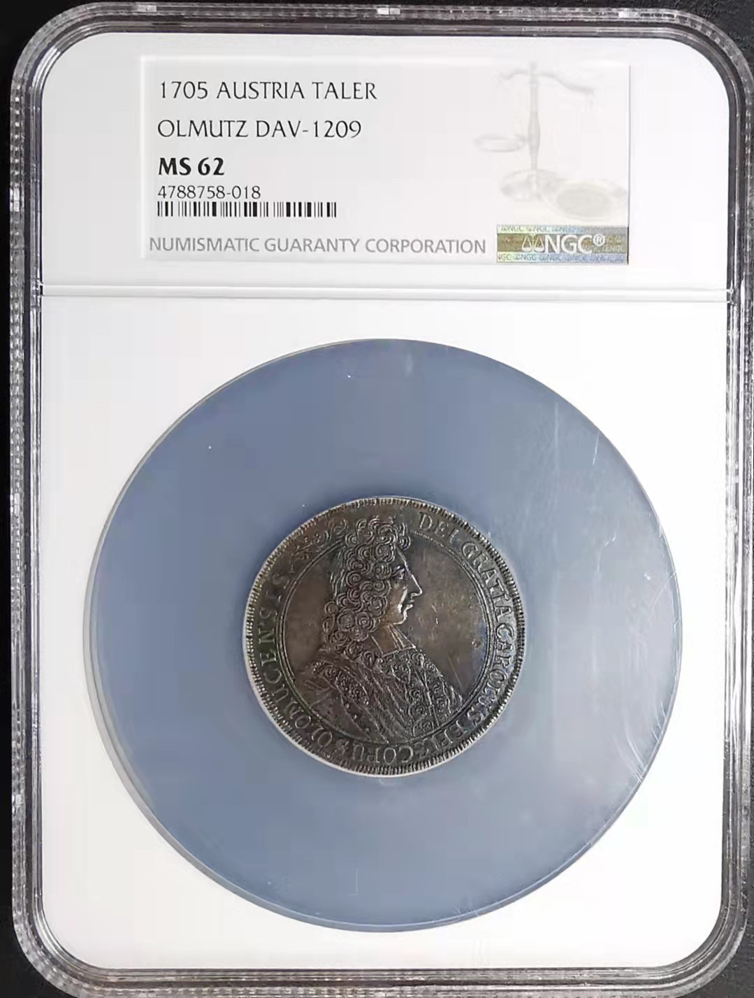 凡希社世界钱币微拍第一百七十期 荐！1705神罗奥莫茨泰勒大银NGC-MS62深度五彩收藏级！