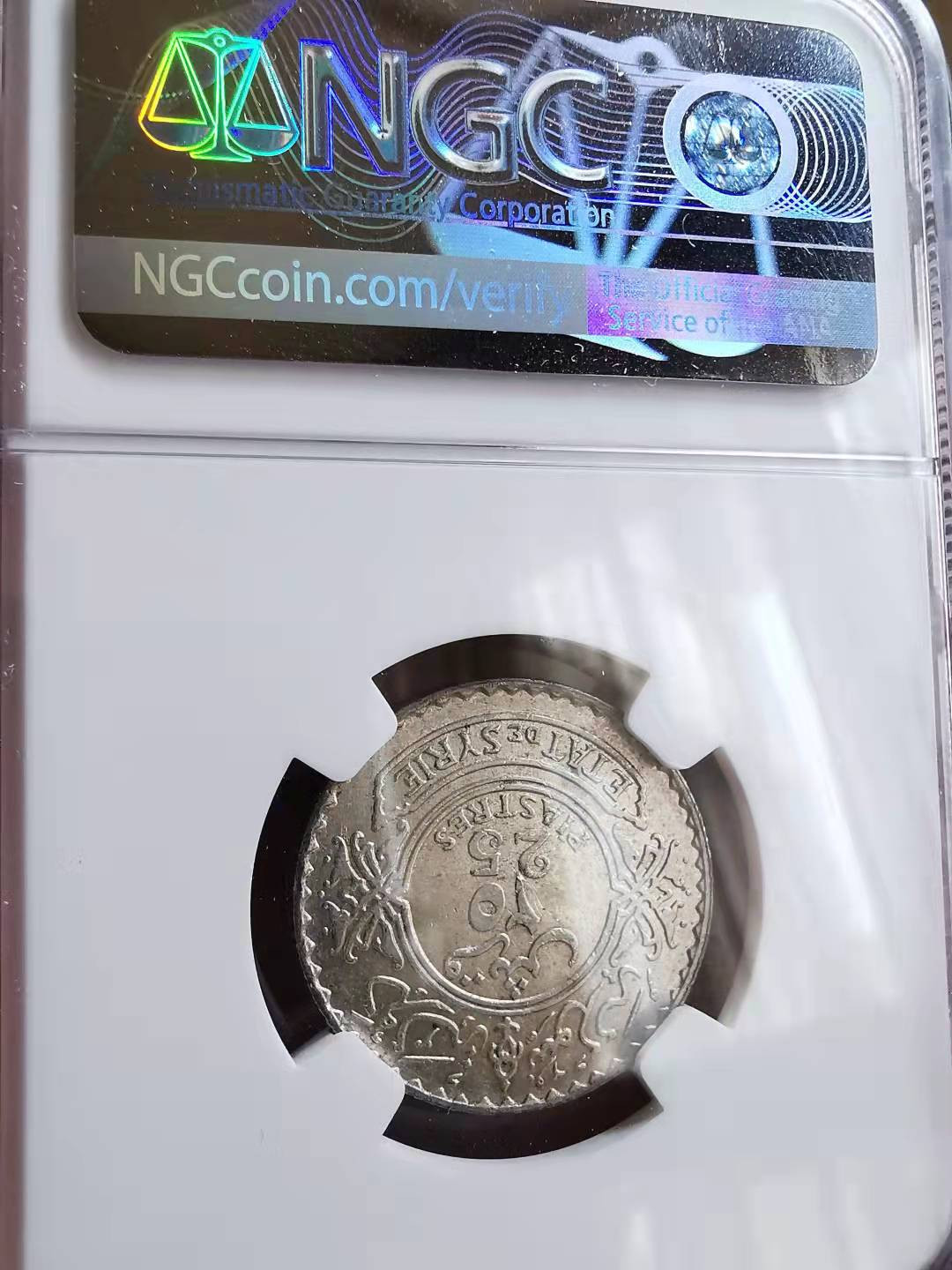 凡希社世界钱币微拍第一百七十期 1929法占叙利亚25皮银币NGC-MS61