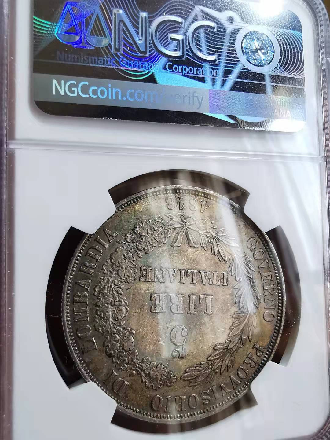 凡希社世界钱币微拍第一百七十期 1848伦巴地革命政府5里拉大银NGC-AU55